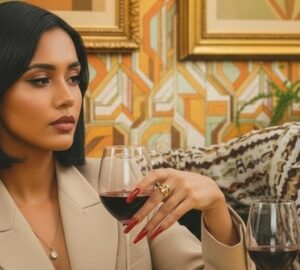 Dating Down the Pay Scale Without Explaining Yourself woman and man dating at a restaurant with wine