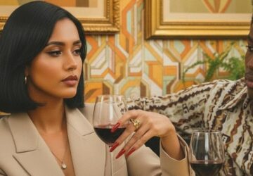 Dating Down the Pay Scale Without Explaining Yourself woman and man dating at a restaurant with wine